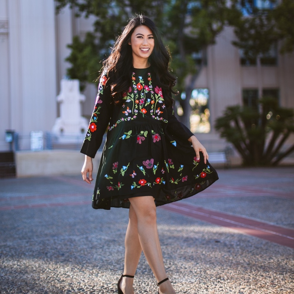 *NEW* ZARA Embroidered Black Dress X-Small 🌹